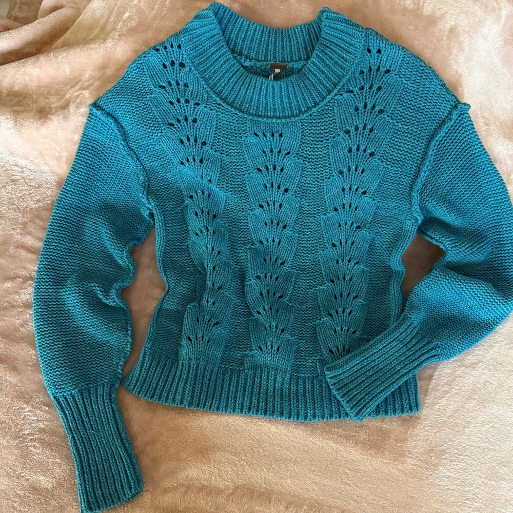 Free People Bell Song Pullover Sweater Teal Blue - Size S